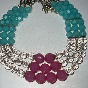 Turq and Pink Beaded Necklace